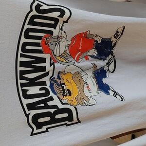 Men's Gildan Backwoods Cartoon Long Sleeve White T-shirt Size Medium